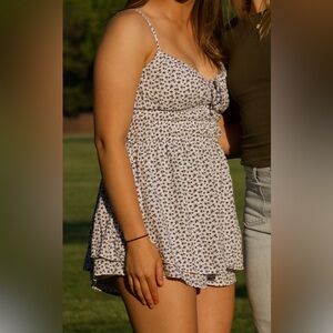 Hollister White and Navy Floral Print Romper